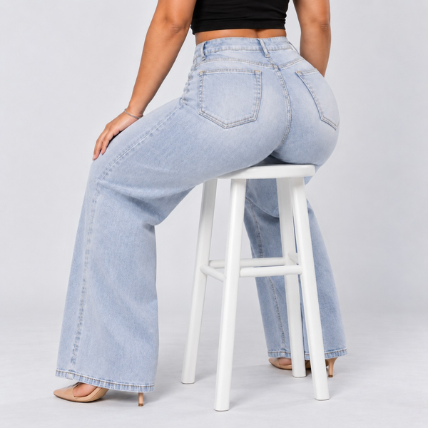 Light Blue jeans, Seated on stool